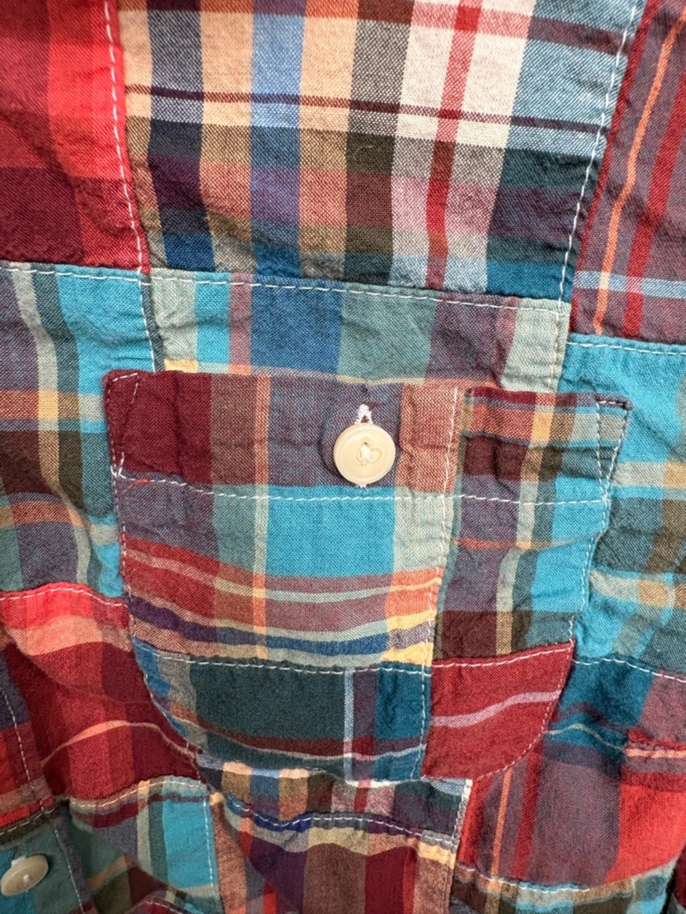 L.L. Bean Red Teal Multi Plaid Button-Down Shirt - Picture 3 of 4